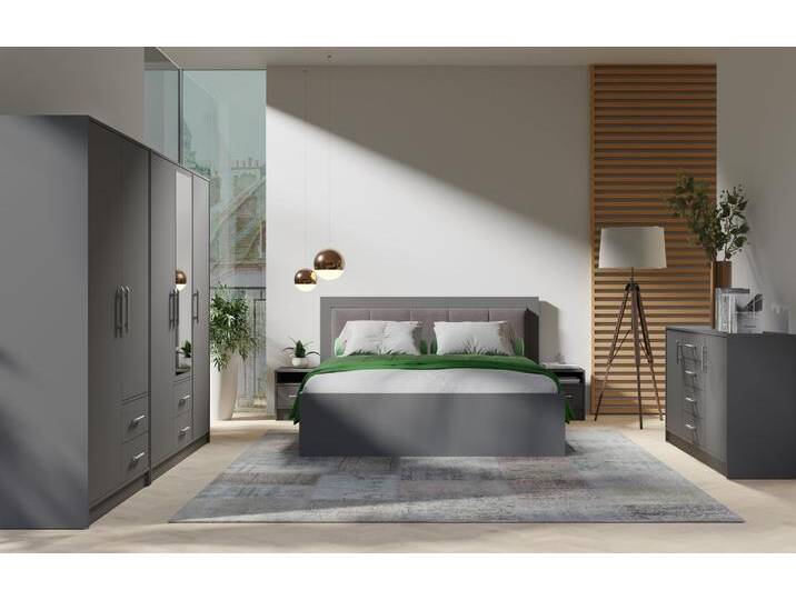 Schlafzimmer Komplett - Set B Hannut, 5-teilig, Farbe: Anthrazit von easyMÖBEL