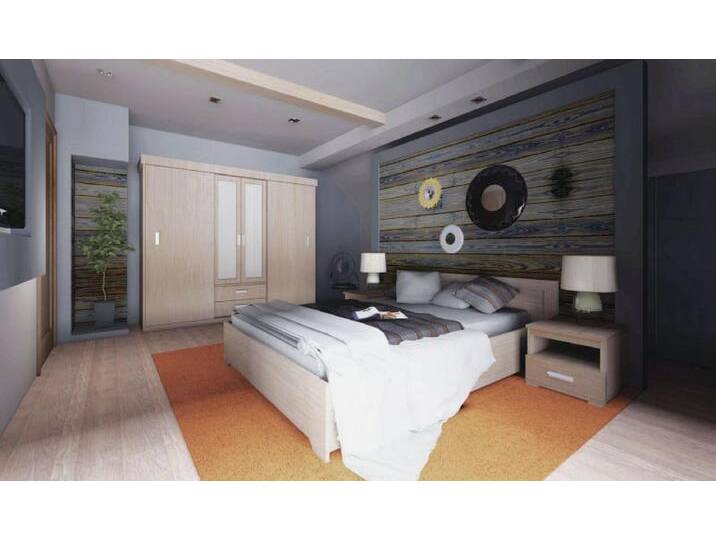 Schlafzimmer Komplett-Set C Kikori, 4-teilig Sonoma Eiche Kleiderschrank mit Spiegel Doppelbett 160x200 cm 2 Nachtkommoden Schlafzimmer Komplett-Set C Kikori, 4-teilig Sonoma Eiche Kleiderschrank mit Spiegel Doppelbett 160x200 cm 2 Nachtkommoden von easyMÖBEL