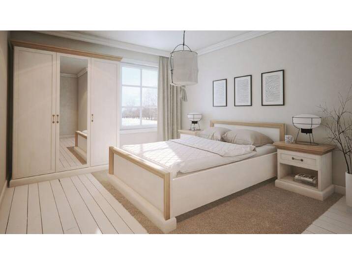 Schlafzimmer Komplett - Set E Badile, 4-teilig, Farbe: Kiefer Weiß / Braun von easyMÖBEL