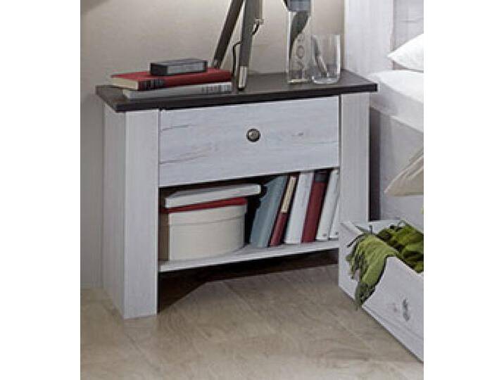 Schlafzimmer - Nachtkommode Alakoss 02, 2 Stück, Farbe: Weiß / Grau - Abmessungen: 40 x 52 x 38 cm (H x B x T) von easyMÖBEL