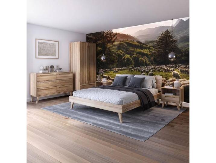 Schlafzimmer - Set C Engordany 5-teilig Farbe: Buche Buche Vollholz massiv lackiert 2 Nachtkommode 1 Doppelbett 1 Kommode 1 Kleidersc von easyMÖBEL