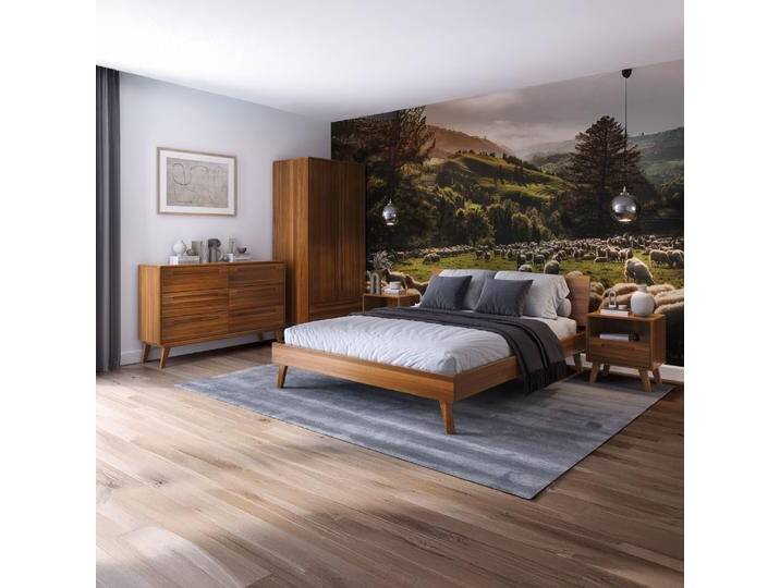 Schlafzimmer - Set H Engordany 5-teilig Farbe: Eiche Rustikal Buche Vollholz massiv lackiert 2 Nachtkommode 1 Doppelbett 1 Kommode 1 von easyMÖBEL