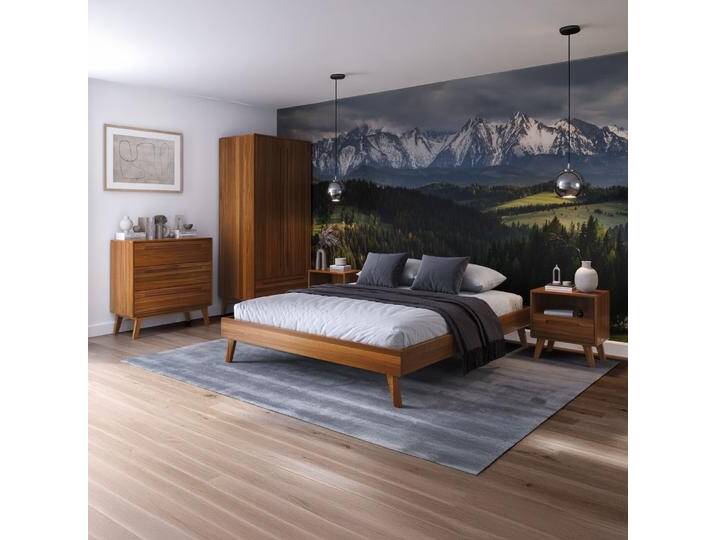 Schlafzimmer Set, Eiche Rustikal, 5-teilig, Buche, Massivholz, Klassisch, Engordany von easyMÖBEL