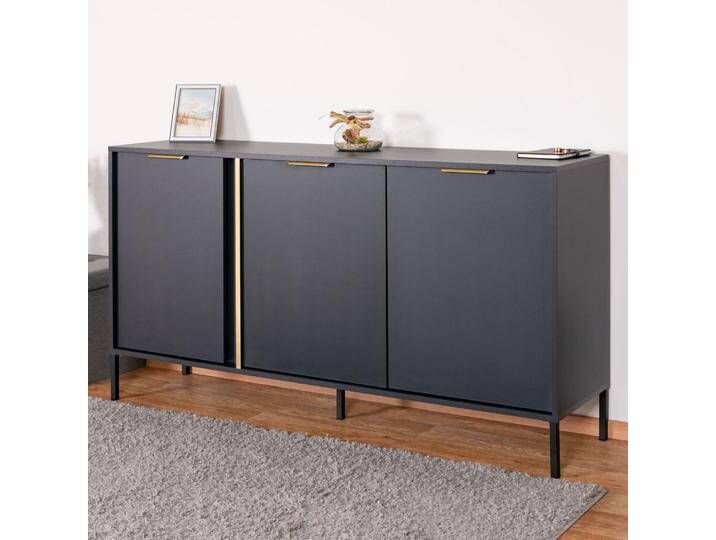Schlichte Kommode mit drei Türen Raoued 03, Farbe: Anthrazit - Abmessungen: 81 x 153 x 39,5 cm (H x B x T) von easyMÖBEL