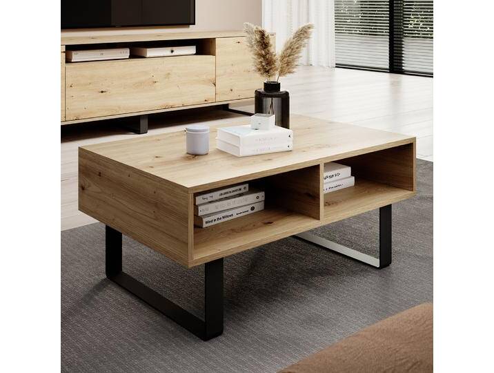 Schlichter Couchtisch Zapopan 133, zwei Fächer, Beine: Metall, Farbe: Eiche Artisan, hochwertig verarbeitet, Maße: 40 x 90 x 50 cm, für Wohnzimmer Schlichter Couchtisch Zapopan 133, zwei Fächer, Beine: Metall, Farbe: Eiche Artisan, hochwertig verarbeitet, Maße: 40 x 90 x 50 cm, für Wohnzimmer von easyMÖBEL