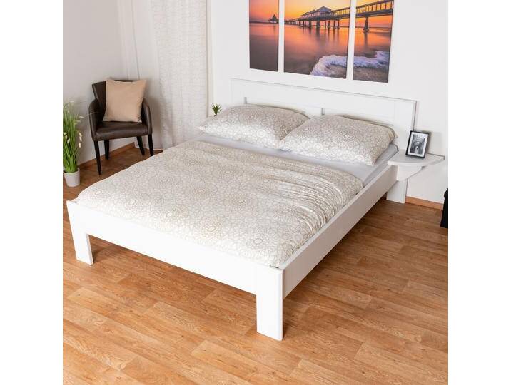 Schlichtes Doppelbett, bequemes Gästebett Buche Massivholz 114, in Weiß, inkl. Lattenrost, Liegefläche 160 x 200 cm, robust und stabil von easyMÖBEL