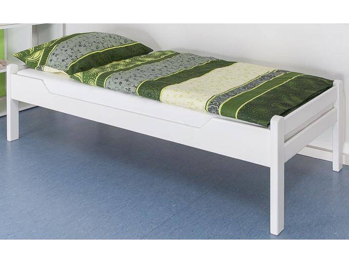 Schlichtes Einzelbett / Gästebett Easy Premium Line K1/1h, Liegefläche 90 x 200 cm, massives Buchenholz, weiß lackiert, niedriges Kopf- und Fuß von easyMÖBEL