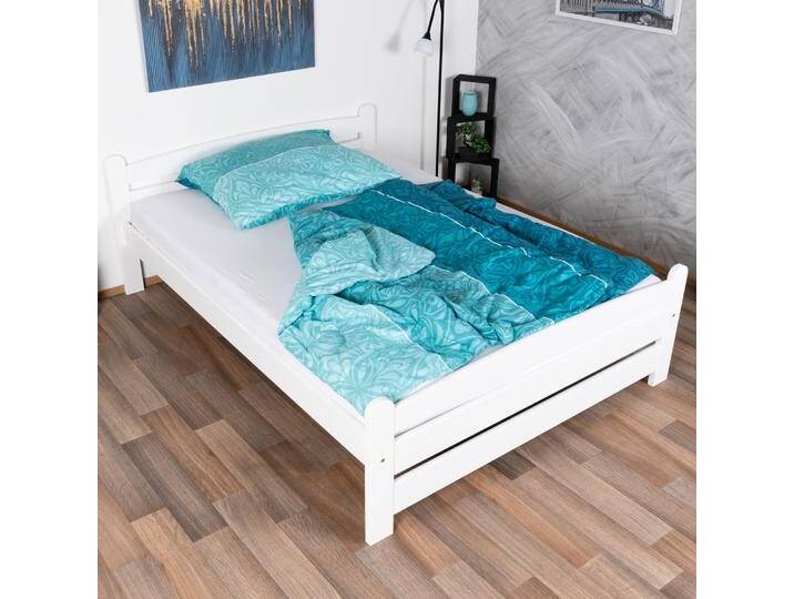 Schlichtes Kinderbett weiß Jugendbett Kiefer Massivholz 83 inkl. Lattenrost 140x200 cm Liegefläche langlebig & platzsparend modern & stab von easyMÖBEL