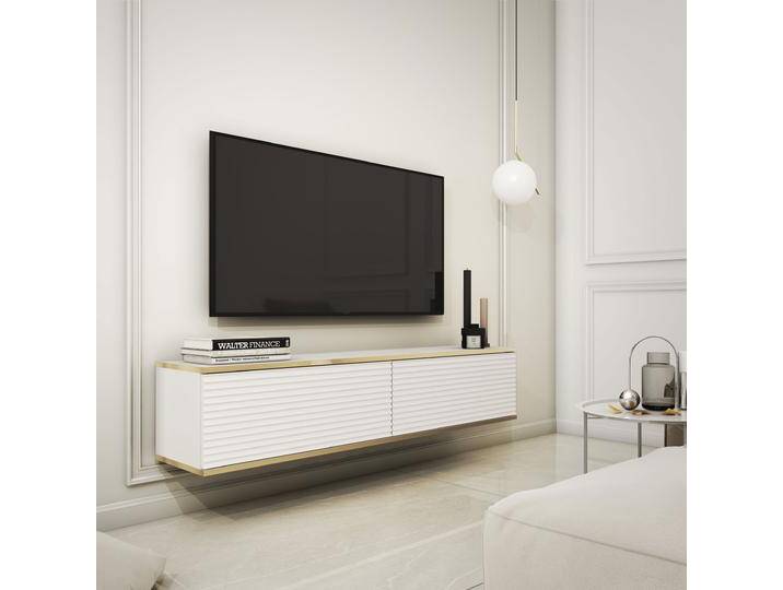 Schlichtes TV-Unterschrank mit Push-to-open Funktion Horsham 02, Farbe: Weiß - Abmessungen: 30 x 135 x 32 cm (H x B x T) von easyMÖBEL