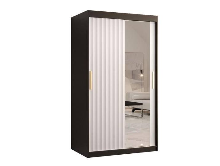 Kleiderschrank, Schwarz & Weiß, 200x100x62 cm, Holzwerkstoff, 5 Fächer & Spiegel, Modern von easyMÖBEL