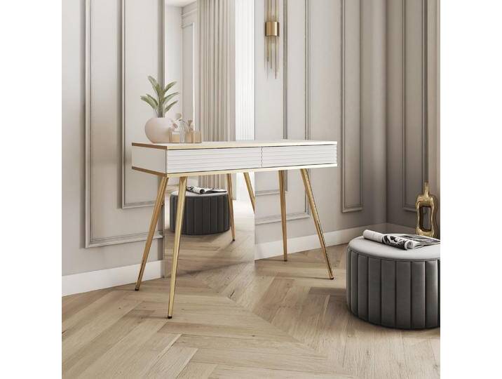 Schminktisch Horsham 86 80 × 102 × 50 cm Weiß / Gold Akzente 2 Schubladen genügend Platz Push-to-open Funktion Frisiertisch Zweif von easyMÖBEL