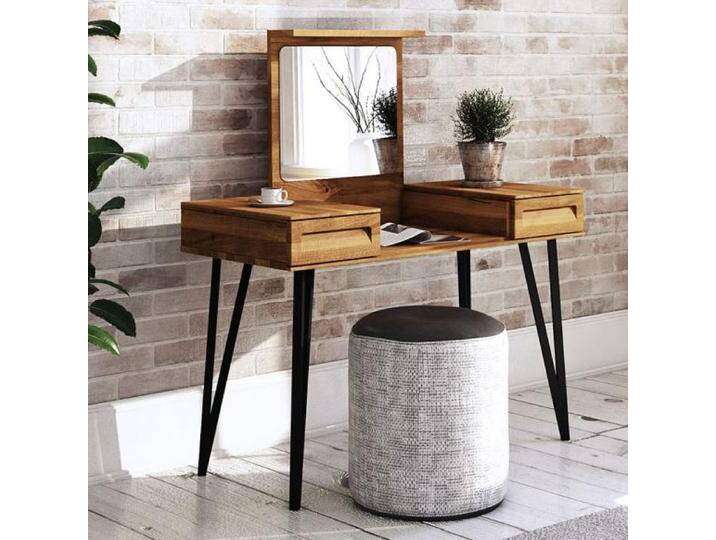 Schminktisch Masterton 16 Wildeiche massiv geölt - Abmessungen: 81 x 120 x 53 cm (H x B x T) von easyMÖBEL