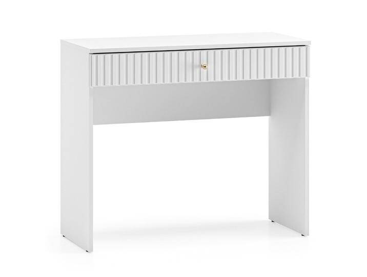 Schminktisch Vibank 04 in Weiß matt, 78 x 92 x 40 cm, mit 1 großen Schublade, gefräste Fronten, Griff in Gold, edles Design von easyMÖBEL