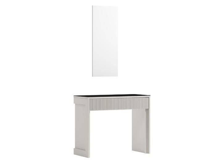 Schminktisch mit 2 Schubladen und Spiegel, in Kaschmir, Rillenmuster an der Front, Ablagefläche aus Antisolglas, Soft Close und Push-to-open System von easyMÖBEL