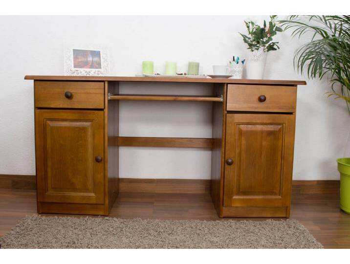 Schreibtisch Kiefer massiv Vollholz Eichefarben 004 - Abmessung 74 x 136 x 55 cm (H x B x T) von easyMÖBEL
