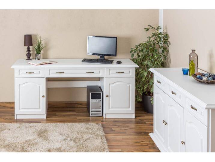 Schreibtisch Kiefer massiv Vollholz weiß Pipilo 19 - Abmessung 80 x 182 x 54 cm von easyMÖBEL