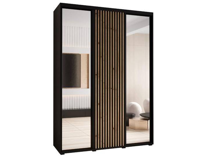 Schwarzer Schiebetürenschrank Mina mit Spiegel, auch für Wohnzimmer geeignet, Schwarzer Metallgriff, viel Stauraum, Anti Staubbürsten, 235,2 x 170 von easyMÖBEL