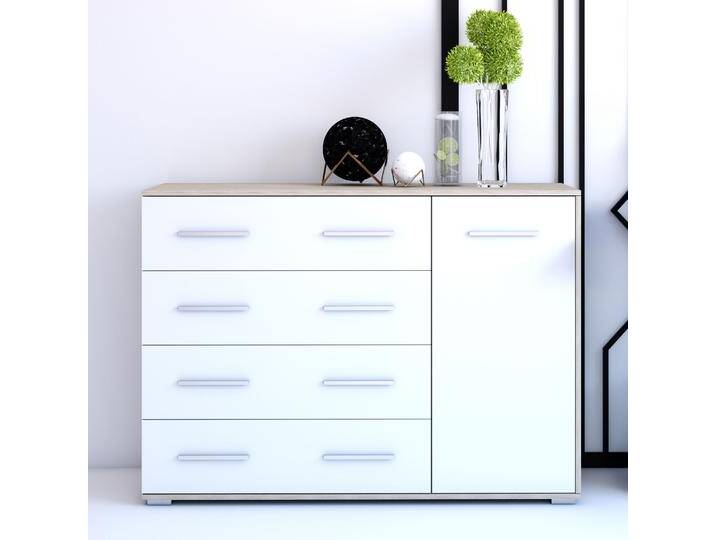 Sideboard / Kommode Comarca 43 Eiche / Weiß 3 Fächer 4 Schubladen 1 Türe 96 x 135 x 45 cm Zweifarbig klassisches Design eckig Sideboard / Kommode Comarca 43 Eiche / Weiß 3 Fächer 4 Schubladen 1 Türe 96 x 135 x 45 cm Zweifarbig klassisches Design eckig von easyMÖBEL