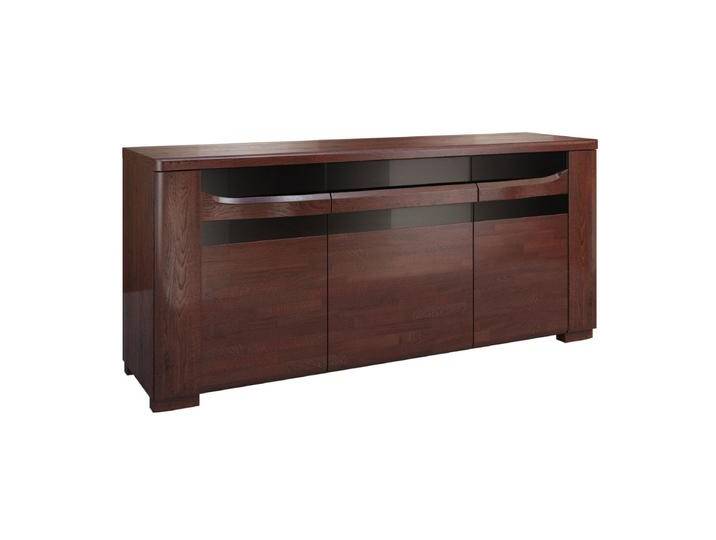 Sideboard mit genügend Stauraum Krasno 08, Eiche Massivholz, sechs Fächer, eine Schublade, Lacobel-Glas, Push-to-open Funktion, Maße: 82 x 182 x 5 von easyMÖBEL