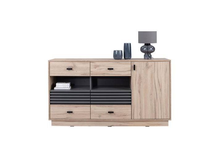 Sideboard mit genügend Stauraum Niel 08, Farbe: Eiche / Anthrazit - Abmessungen: 85 x 155 x 40 cm (H x B x T) von easyMÖBEL