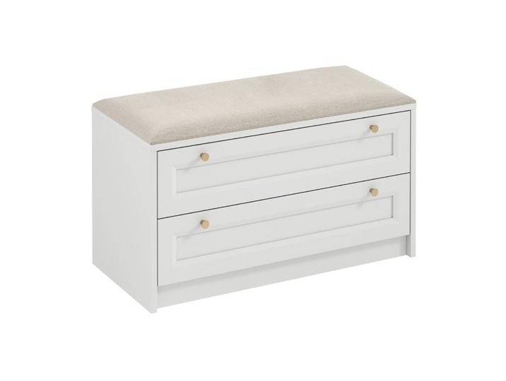 Sitzbank mit Stauraum Ersigen 05, Weiß, 52 x 90 x 40 cm, 2 breite Schubladen, ABS Kantenschutz, goldene Griffe, bequeme Samtstoff-Polsterung Sitzbank mit Stauraum Ersigen 05, Weiß, 52 x 90 x 40 cm, 2 breite Schubladen, ABS Kantenschutz, goldene Griffe, bequeme Samtstoff-Polsterung von easyMÖBEL