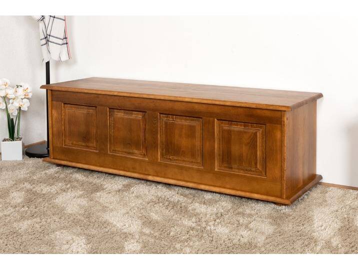 Sitzbank mit Stauraum Kiefer massiv Vollholz Eichefarben Rustikal 179 – Abmessungen: 50 x 154 x 46 cm (H x B x T) von easyMÖBEL