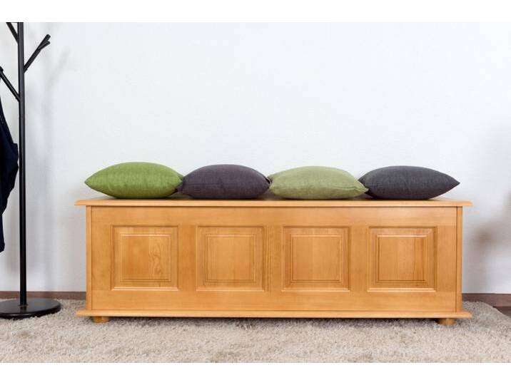Sitzbank mit Stauraum Kiefer massiv Vollholz Erlefarben 179 – Abmessungen: 50 x 154 x 46 cm (H x B x T) von easyMÖBEL