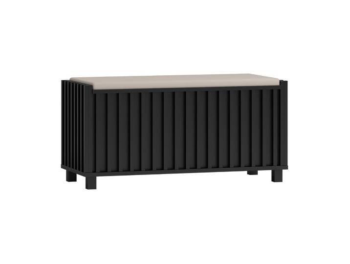 Sitzbank mit Stauraum mit weißer Polsterung, schwarze Truhe, 48 x 99 x 40 cm, aufklappbare Sitzfläche, Metallbeine, ABS-Kanten von easyMÖBEL