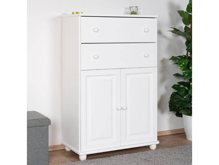 Stabile Kommode Kiefer massiv Vollholz Weiß lackiert Junco 160, modernes und einfaches Design, 123 x 80 x 43 cm, mit zwei geräumige Schubaden, zwei von easyMÖBEL