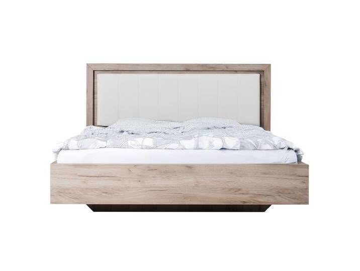 Stabiles Doppelbett Trovica 03, Farbe: Eiche Grau / Weiß, gepolstertes Kopfteil, ABS-Kantenschutz, gut kombinierbar, Liegefläche: 160 x 200 cm von easyMÖBEL