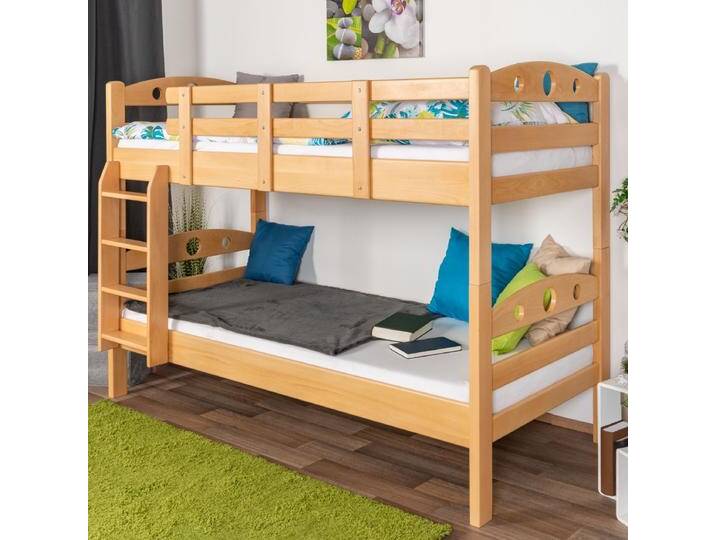 Stockbett für Erwachsene Easy Premium Line K19/n, Kopf- und Fußteil mit Löchern, Buche Vollholz massiv Natur - 90 x 190 cm (B x L), teilbar von easyMÖBEL