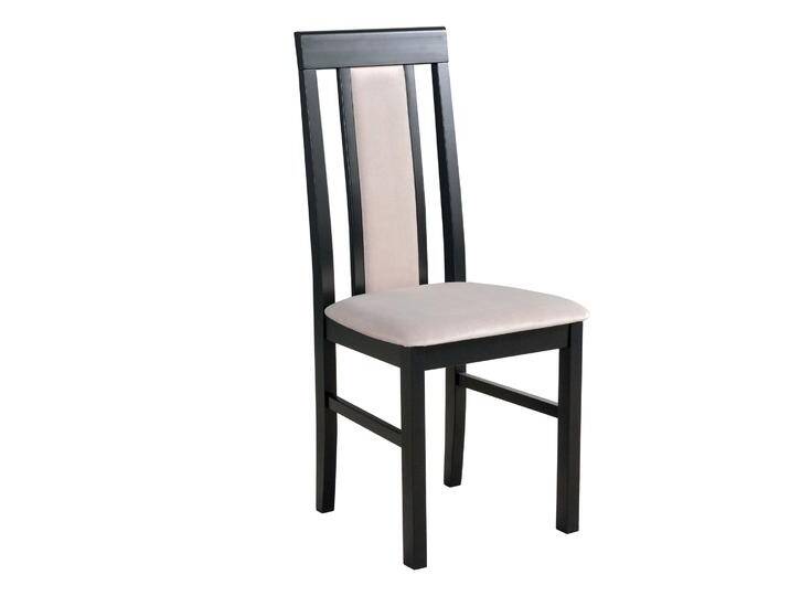 Stuhl Nasran im klassischen Stil, robustes Buchenholz in schwarz, Sitzfläche gepolstert in Hellgrau/Beige, Polster aus T-25 Schaum für hohen Komfor von easyMÖBEL