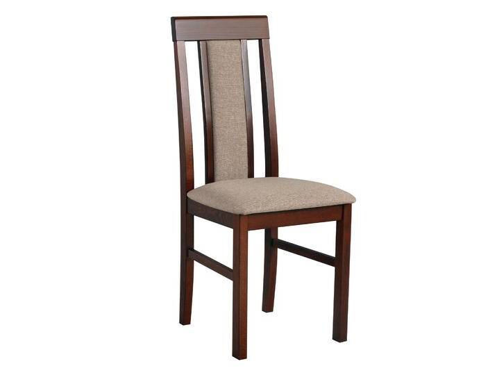 Stuhl Nasran mit gepolsterter Sitzfläche aus T-25 Schaum, Teil-gepolsterte Rückenlehne, Massivholz aus Buche in Nussoptik, Stoff Beige/Rötlich von easyMÖBEL