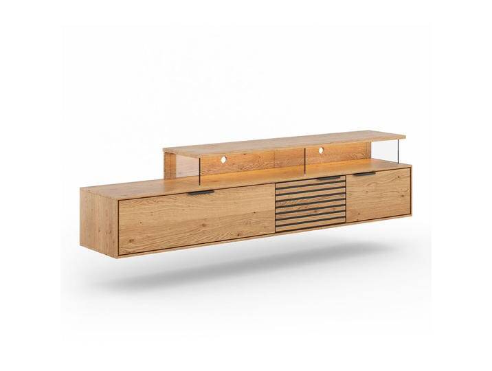 TV-Unterschrank, Hängeschrank Rania 09 aus geöltem Massivholz in Eiche / Schwarz, 52 x 200 x 39 cm, inkl. LED-Beleuchtung, Soft Close System von easyMÖBEL