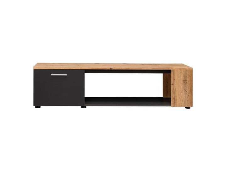 TV-Unterschrank Bjordal 05, Farbe: Schwarz matt / Eiche Wotan - Abmessungen: 39 x 150 x 40 cm (H x B x T), mit zwei Fächern von easyMÖBEL