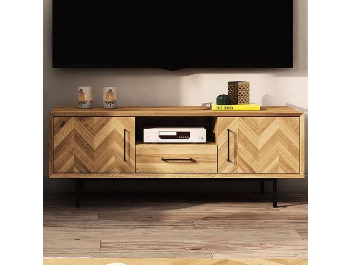 TV-Unterschrank Kumeu 12 Wildeiche massiv geölt 50x144x45 cm Modernes Design Hochwertige Verarbeitung Viel Stauraum von easyMÖBEL