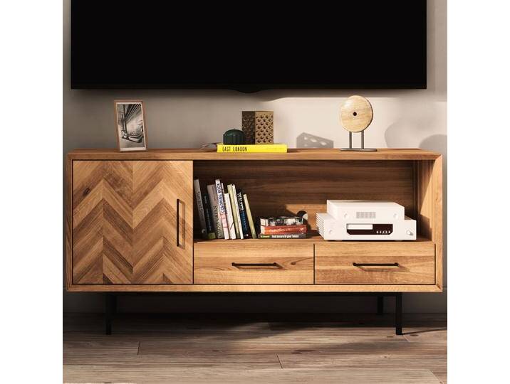 TV-Unterschrank Kumeu 23 Kernbuche massiv geölt 65x144x45 cm Soft Close Schubladen Metallgriffe Modernes Design Platzsparend von easyMÖBEL