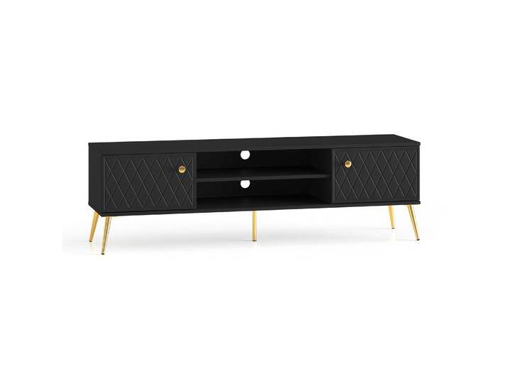 TV-Unterschrank Luzan 03 Schwarz matt 160x49x40 cm 2 Türen & 4 Fächer Soft Close Gefräste Fronten von easyMÖBEL