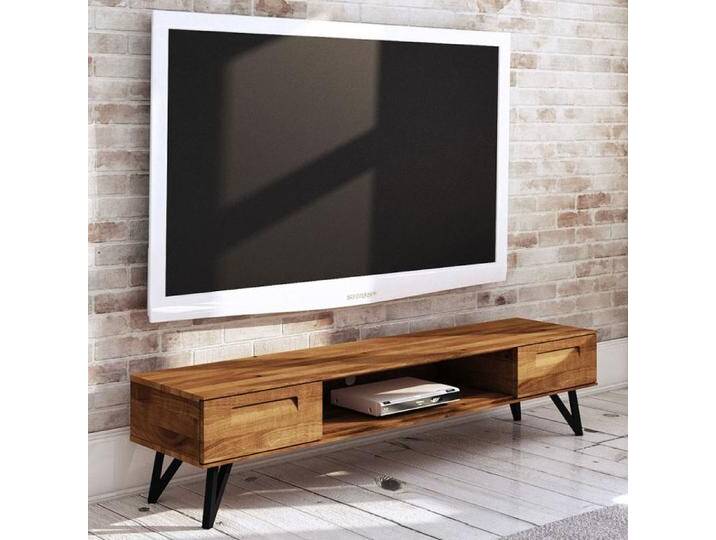 TV-Unterschrank Masterton 18 Wildeiche massiv geölt - Abmessungen: 42 x 182 x 45 cm (H x B x T) von easyMÖBEL