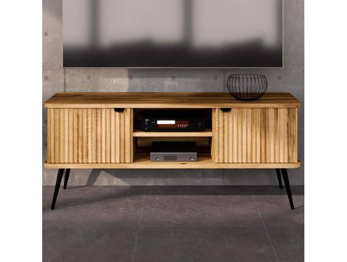 TV-Unterschrank Rolleston 25 Wildeiche massiv geölt 144 cm Breite Metallgriffe hochwertiges Massivholz modernes Design von easyMÖBEL