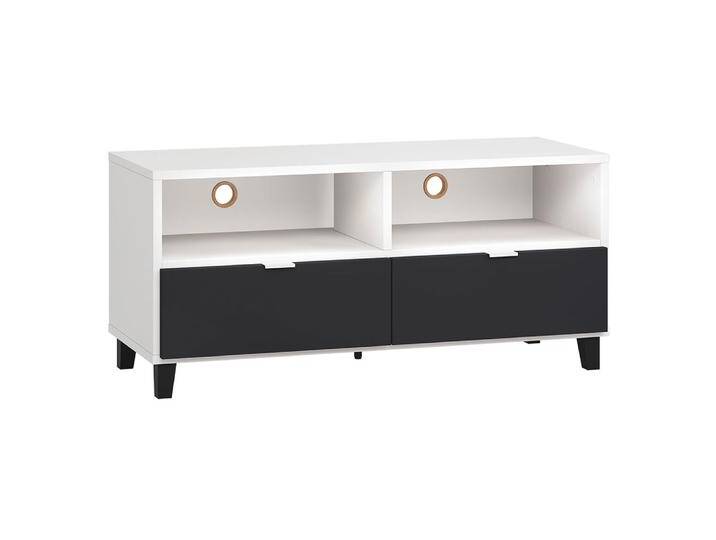 TV-Unterschrank Vacas 10 Weiß/Schwarz Soft Touch Lackierung 120x47x56 cm Modernes Design 2 Schubladen Kabeldurchführungen von easyMÖBEL