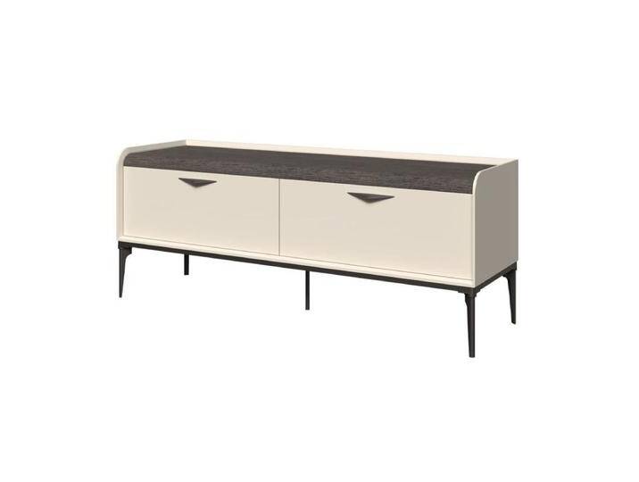 TV-Unterschrank mit 2 Schubladen Creme 66 x 167 x 50 cm Soft Close System abgerundete Ablagefläche in Eiche-Grau-Dekor Metallbeine TV-Unterschrank mit 2 Schubladen Creme 66 x 167 x 50 cm Soft Close System abgerundete Ablagefläche in Eiche-Grau-Dekor Metallbeine von easyMÖBEL