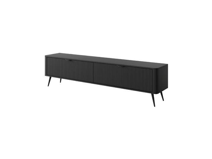 TV-Unterschrank mit modernen Lamellen Design Sloughia 12, Farbe: Schwarz, ABS-Kantenschutz, Griffe & Beine: Metall, Maße: 51 x 200 x 38 cm, sehr rob von easyMÖBEL