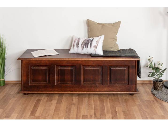Truhe Holztruhe Kiefer massiv Vollholz Walnussfarben 179 – Abmessungen: 50 x 154 x 46 cm (H x B x T), Sitztruhe von easyMÖBEL