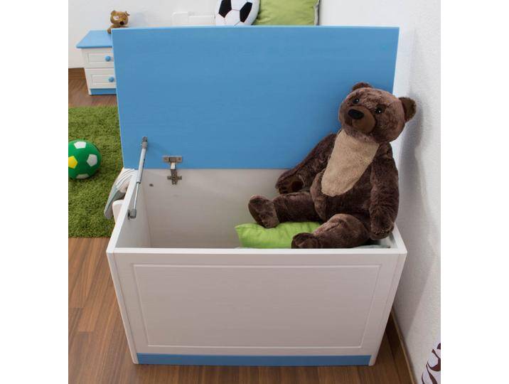 Truhe Kiefer massiv Vollholz weiß blau lackiert 004 52x87x46 cm modernes Design viel Stauraum stabile Verarbeitung Truhe Kiefer massiv Vollholz weiß blau lackiert 004 52x87x46 cm modernes Design viel Stauraum stabile Verarbeitung von easyMÖBEL