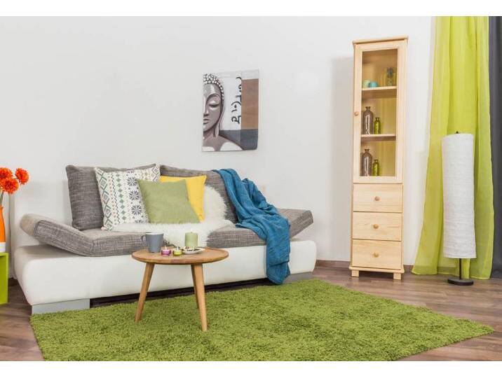 Vitrine, Natur, 190x40x42 cm, Massivholz, 3 Schubladen & 1 Glastür, Modern von easyMÖBEL