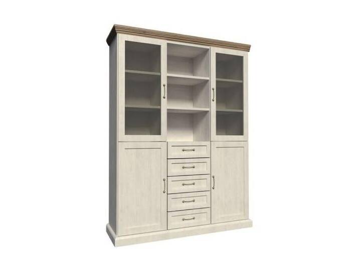 Vitrine Badile 05, Farbe: Kiefer Weiß / Braun - 187 x 127 x 39 cm (H x B x T) von easyMÖBEL