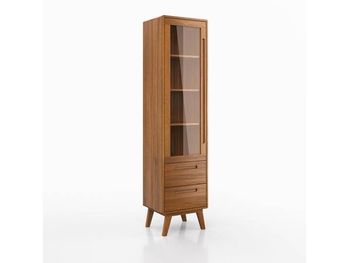 Vitrine Engordany 01 Buche Vollholz massiv lackiert Farbe: Eiche Rustikal vier Fächer Soft-Close-Funktion zwei Schubladen Maße: 200 x 5 von easyMÖBEL