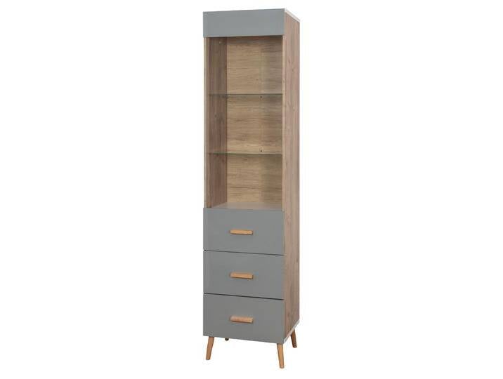 Vitrine Hohgant 09, Farbe: Weiß / Grau Hochglanz - 209 x 50 x 42 cm (H x B x T) von easyMÖBEL