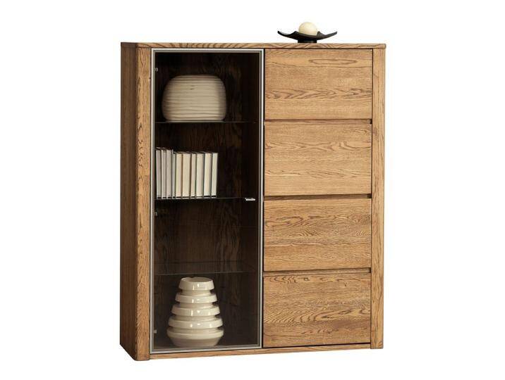 Vitrine Jussara 11, Farbe: Bernstein, Eiche teilmassiv – 150 x 124 x 42 cm (H x B x T) von easyMÖBEL